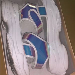White and multi color sandals